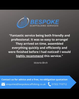 Here’s what a few of our customers have to say 💭😁

Don’t hesitate get in contact 👇🏻
📲  07799 653920
📧 Enquiries@bespokescaffolding.co.uk
💻 https://bespokescaffolding.co.uk/ 

————————