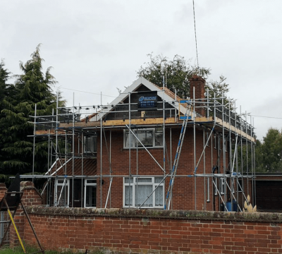 Scaffolds erected for a re roof and extension