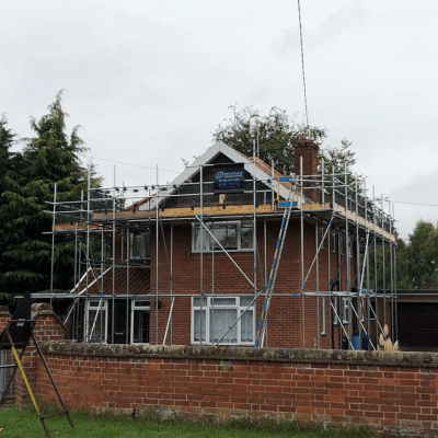Scaffolds erected for a re roof and extension